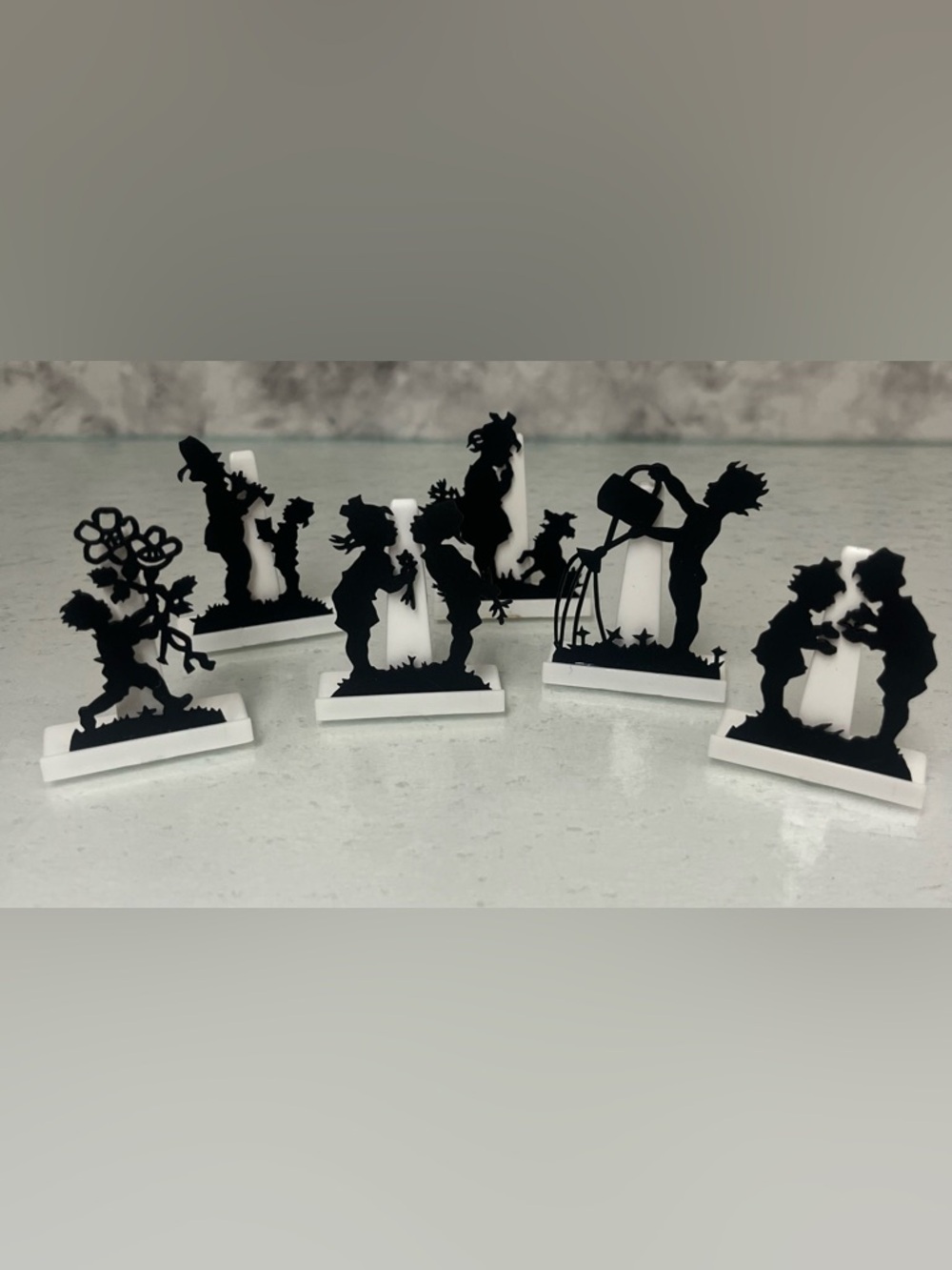 Vintage German Silhouette Place Card Holders Boxed Set of 6 Plischke-Kunst